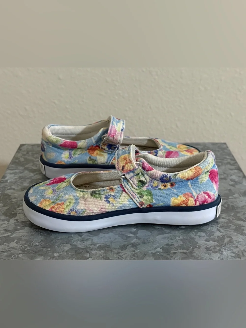 Polo Ralph Lauren Girls Floral Mary Jane Canvas Sneakers, Size 8